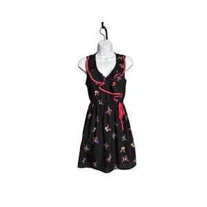 Y2K BeBop Butterfly‎ Print Ruffle Mini Dress - Sleeveless, V-Neck, Size S